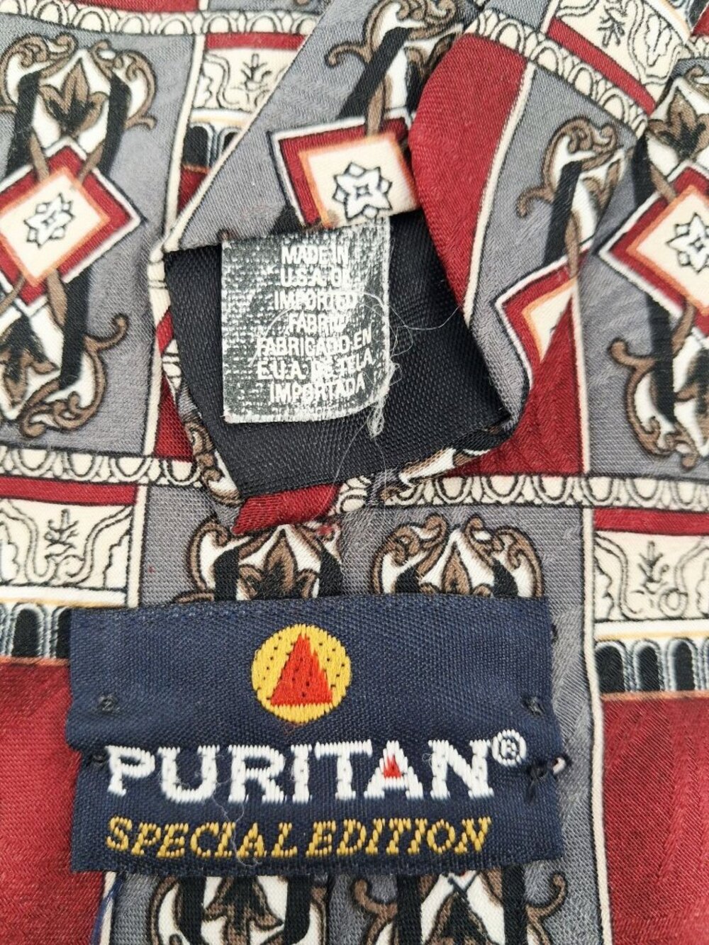 Puritan Special Edition Mens Red & Gray Geometric Pattern Tie 58” USA - Picture 7 of 7